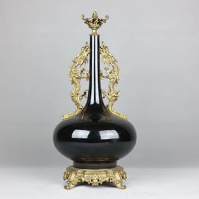 A Huge Ugyen Glazed Inlaid Bronze Dragon-Ears Vase