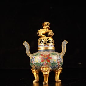 An Exquisite Cloisonne Lotus Pattern Double-Ears and Beast-Legs Censer