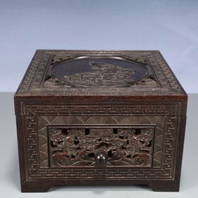 An Exquisite Zitanwood Hollow Seawater and Fish Pattern Cover Box