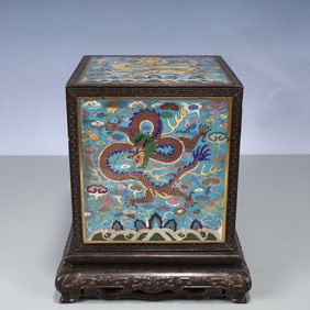 An Exquisite Zitanwood Inlaid Cloisonne Auspicious Cloud and Dragon Pattern Seal Box