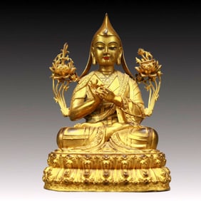 A Solemn Gilt Bronze Statue of Tsongkhapa