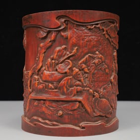 An Exquisite Bamboo Figure Pattern Brush Pot