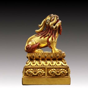 A Rare Gilt Bronze Lion Seal