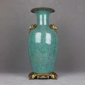 A Huge Robin's-Egg-Glazed Inlaid Bronze Sheep-Ears Vase