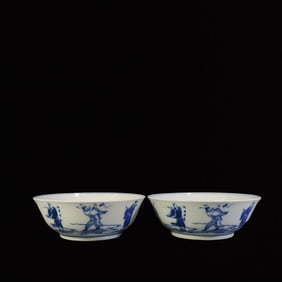 A Pair of Exquisite Blue and White Figure and Story Pattern Bowl