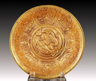 An Exquisite Gilt Bronze Flower and Phoenix Pattern Plate