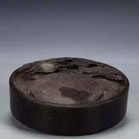 A Rare Seawater and Dragon Pattern Inkstone,With poem