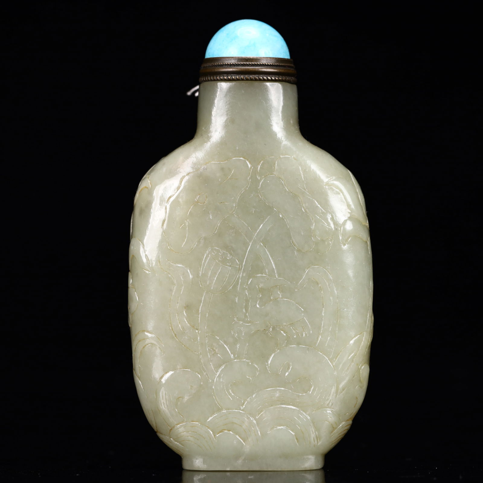 An Exquisite White Jade Lotus Pattern Snuff Bottle (1 of 6)