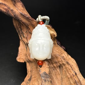An Exquisite White Jade Statue of Buddha Head Pendant