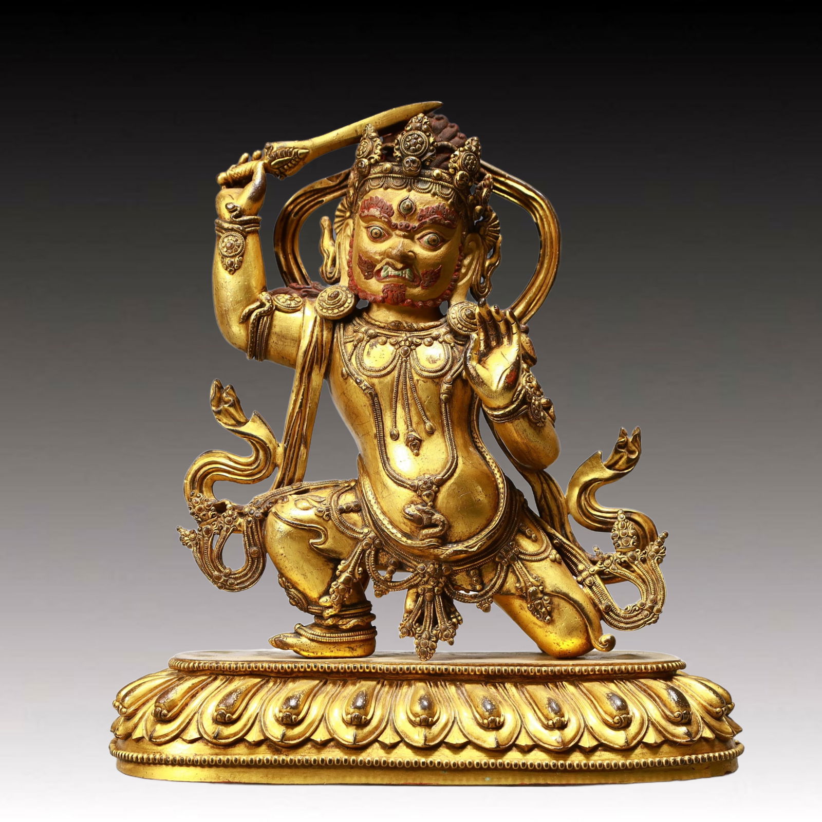 A Solemn Gilt Bronze Statue of Vajra: A Solemn Gilt Bronze Statue of Vajra,Ming Dynasty, China,Size:10.6inx5.1inx11.2in,Weight:5000g 铜鎏金金刚像,中国明代