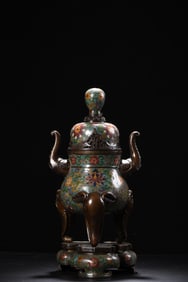 An Exquisite Cloisonne Lotus Pattern Elephant-Ears Censer