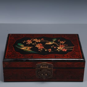 An Exquisite Zitanwood Inlaid Gems Flower and Bird Pattern Box