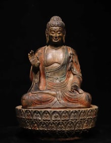A Solemn Limestone Painted Color Statue of Sakyamuni