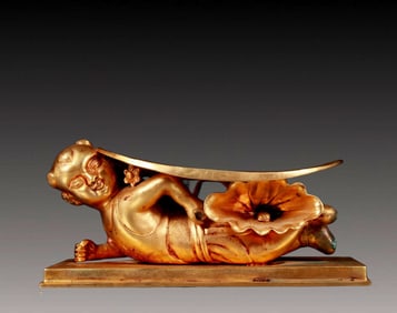 An Exquisite Gilt Bronze Boy Pillow