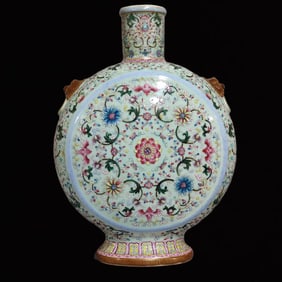 A Huge Celadon Glazed Flower Pattern Beast-Ears Vase