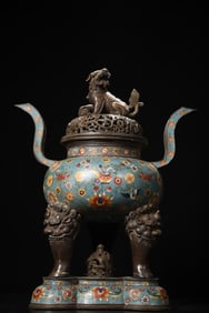 An Exquisite Cloisonne Flower and Bird Pattern Double-Ears and Tripod Censer