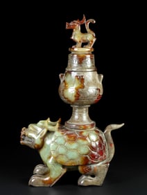 An Exquisite White Jade Dragon and Turtle Censer