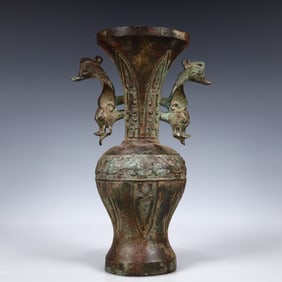 A Rare Bronze Phoenix-Ears Vase