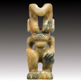 An Archaic Hongshan Culture Greenish Jade Figure Ornament