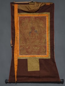 A Rare Brocade Painted Color Statue of Tara Tangka