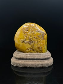 An Exquisite Shoushan Stone Character and Story Pattern Ornament,With Base