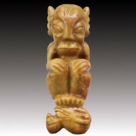 An Archaic Hongshan Culture Yellow Jade Figure Ornament