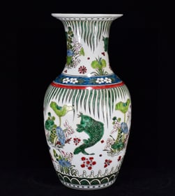 A Rare Famille-Rose White Glazed Hornwort Pattern Vase