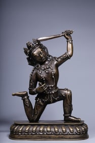 A Rare Alloy Copper Inlaid Silver Statue of Bodhisattva