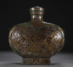 A Rare Bronze Inlaid Gold and Silver Hunting Pattern Pot