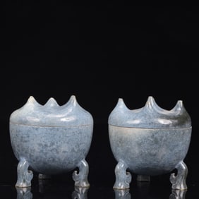 A Pair of Exquisite Gaogu Jade Tripod Censers
