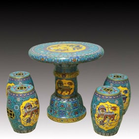 A Set of Huge Cloisonne Lotus and Dragon Pattern Tables