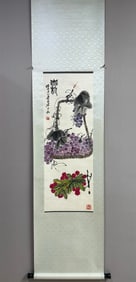 A Chinese Vertical Scroll Ink Painting of Flower and Fruit on Paper