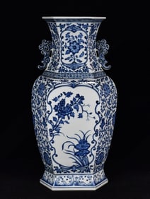 A Huge Blue and White Lotus Pattern Double-Ears Vase