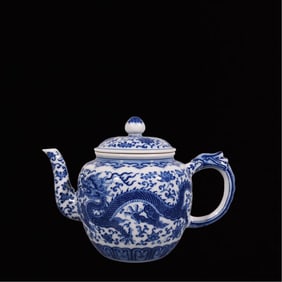An Exquisite Blue and White Lotus and Dragon Pattern Teapot