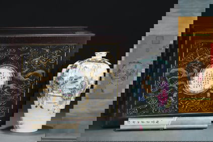 A Rare Famille-Rose Character and Story Pattern Vase,With Chinese Vertical Scroll Ink Painting on