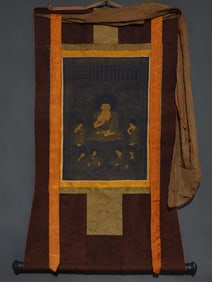 A Rare Brocade Painted Color Statue of Sakyamuni Tangka