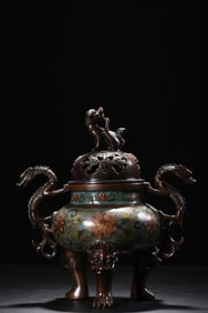 An Exquisite Cloisonne Dragon Pattern Double-Ears Censer