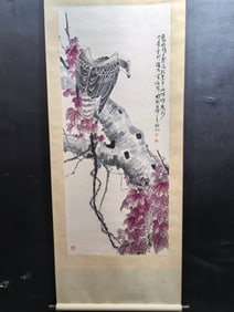 A Chinese Vertical Scroll Ink Painting of Flower and Bird on Paper