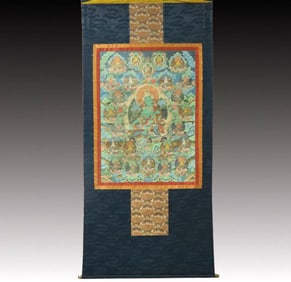 A Rare Brocade Painted Color Statue of Tara Tangka