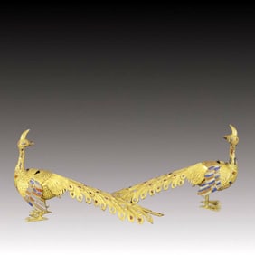 A Pair of Rare Cloisonne Phoenix Ornaments,Inlaid Gems