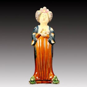A Rare Tang Tri-Color Glazed Pottery Woman Ornament