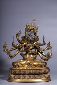 A Rare Gilt Bronze Inlaid Gems Statue of Manjuvajra