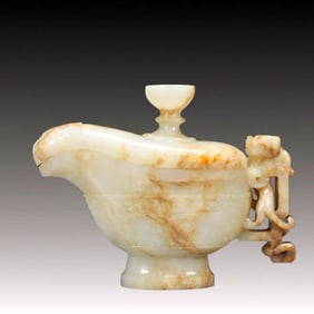 An Exquisite White Jade Dragon Pattern Pot