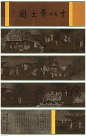 A Chinese Hand Scroll Ink Painting of Character and Story on Silk