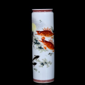 An Exquisite Light Crimson Color Hornwort Pattern Incense Tube,with Poem