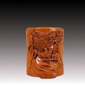 An Exquisite Boxwood Landscape and Figure Pattern Brush Pot