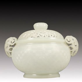 An Exquisite White Jade Double-Ears Censer