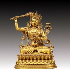 A Solemn Gilt Bronze Statue of Manjusri