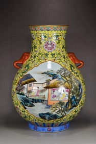 A Huge Enamel Painted Gold Landscape and Figure Pattern Vase