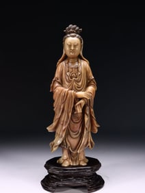 A Fine Shoushan Stone Statue of Avalokitesvara